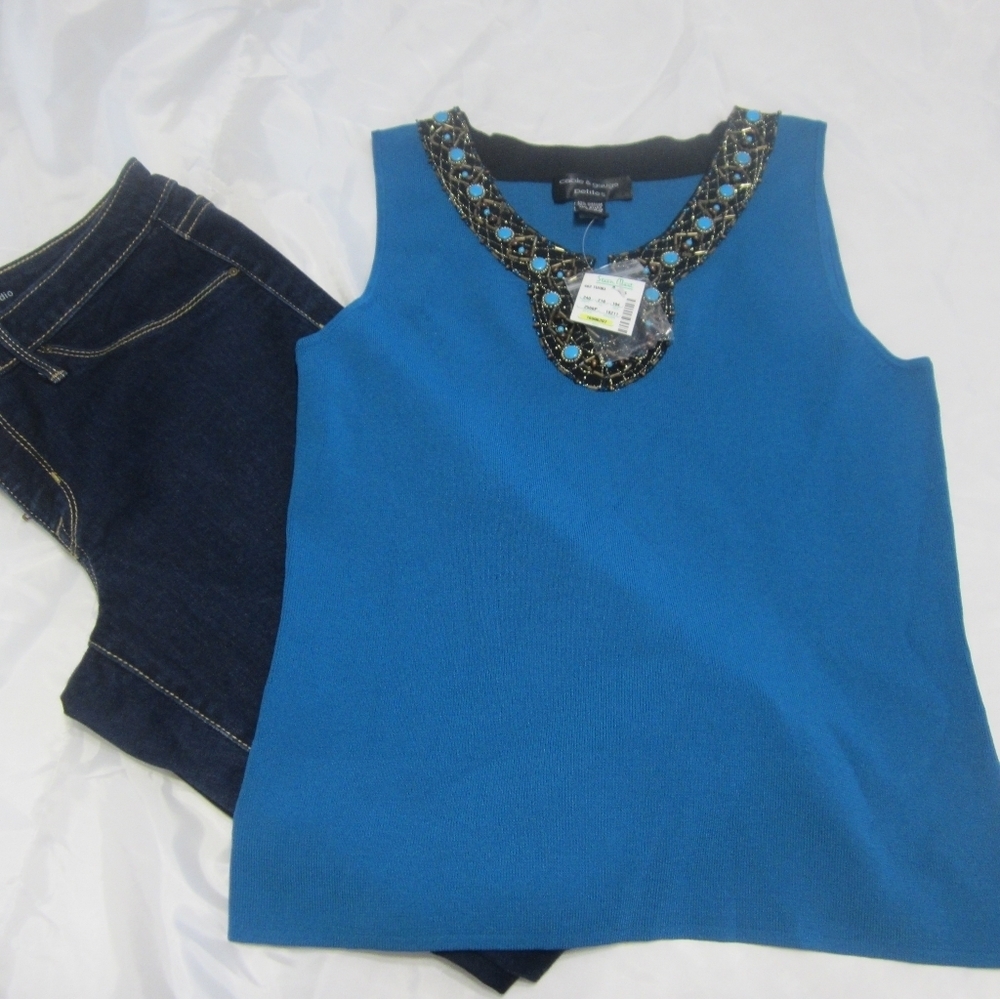 cable & gauge petites women's dress blouse.-with stones around the neck-size ps - Picture 8 of 13